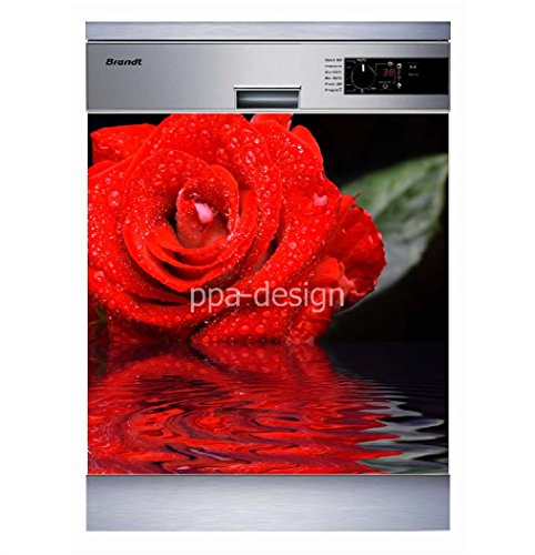 Sticker Cuisine Lave Vaisselle Rose Rouge 60x60cm SLV1130 (Fond Transparent)