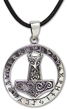 etNox - Colgante de plata con diseño de martillo de Thor y runas