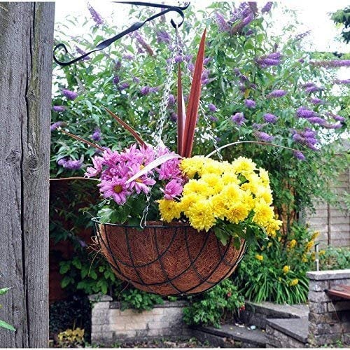 Garden Mile® Garden Hanging Flower Basket 16'' Round Metal Plant Holder Outdoor Plant Pot Planter with Hanging Chain Flower Pot Basket Balcony Decoration Metal Wire Planter