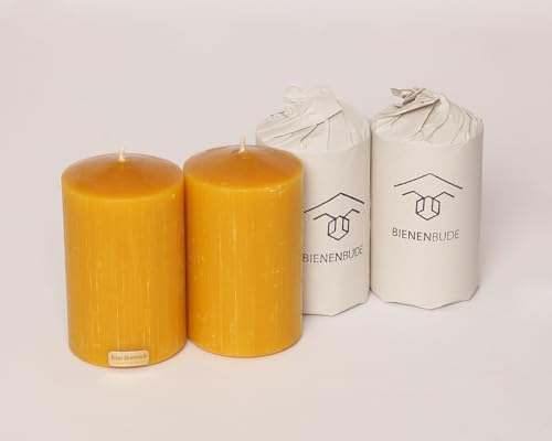 BienenBude I Bienenwachskerzen I 2 Stück 10 x 6 cm I Handgefertigte Stumpenkerzen I Direkt vom Imker