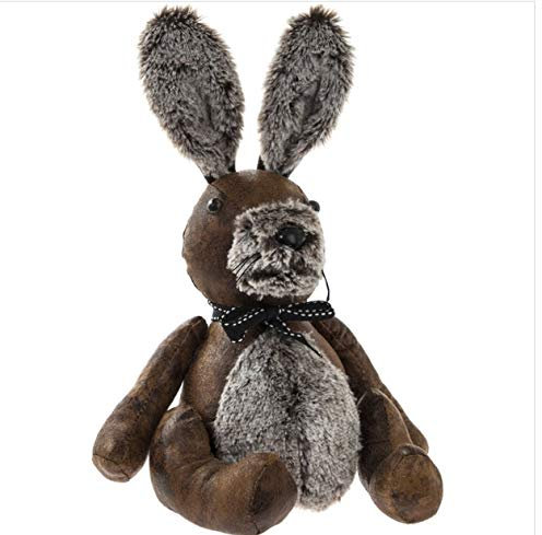 Beautiful Faux Leather Rustic Style Doorstop in animal shape with fake fur detail (Rabbit)