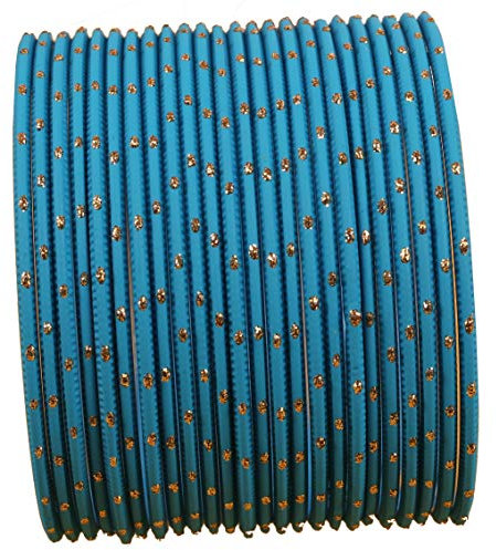 Touchstone NEU Colorful Armreif-Kollektion, Exklusive indische Bollywood-Armreife mit Goldener Glasur, Tiffany-Blau-Farbe, Designer-Schmuck, besondere große Armreife. 24er-Set für Damen.