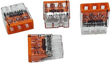 20 pezzi Wago 2273-203 Scatola di giunzione COMPACT morsettiera Ø 0,5-2,5 mm², a 3 poli, trasparente/arancione