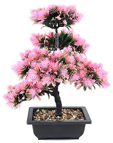 Bonsai Baum Künstlich,Künstliche Grün Bonsai Kunstpflanze mit Brown Topf, Tischdeko für Hochzeit/Büro/Zuhause Dekoration ,Pink