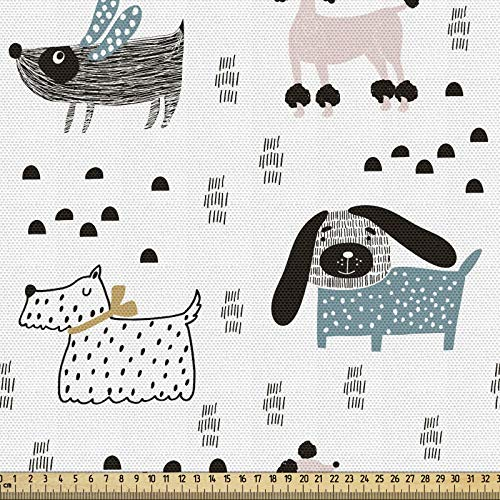 ABAKUHAUS Hunde Gewebe als Meterware, Scandinavian Kunstwerk mit Hund, Schön Gewebten Stoff für Polster und Wohnaccessoires, 1M (148x100cm), Teal Schwarz