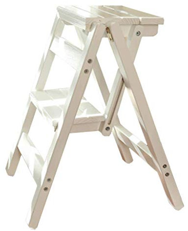 GJSN Sgabello pieghevole facile e conveniente, 2 gradini, scala pieghevole in legno massello, per interni adulti, scaffale per fiori in legno per piante da giardino resistente, portante 150 kg,