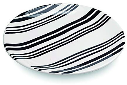 Zafferano Serie Stoneware Dalmata Piatto in Porcellana, Diametro 270 mm, Decoro Pallini Bianco e Nero, Lavabile in Lavastoviglie, Confezione 6 Pezzi