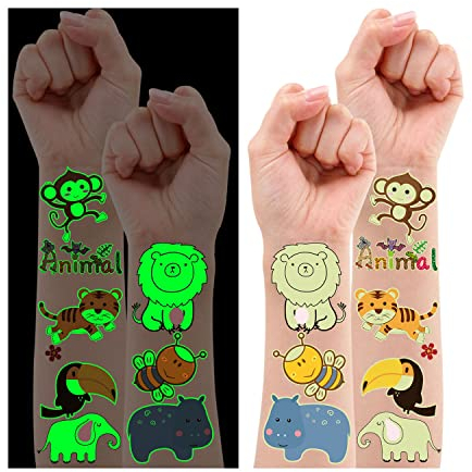 Leesgel Tier Tattoo für Jungen, Leucht Kindertattoos Dschungel Temporäre Aufkleber für Mitgebsel Kindergeburtstag, Safari Geburtstagsdeko Dschungel Deko Geschenke