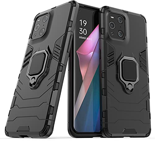 GKK DESCHE für Oppo Find X3 Pro hülle mit Ring Halter, Oppo Find X3 Pro handyhülle mit ständer, panzerhülle für Oppo Find X3 Pro, Handy hüllen Handytasche staubschutzhülle custodia case - Schwarz