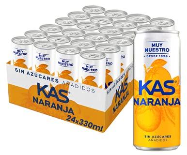 KAS Zero Naranja 330 ml - Refresco de Naranja sín Azúcar- Pack de 24 latas