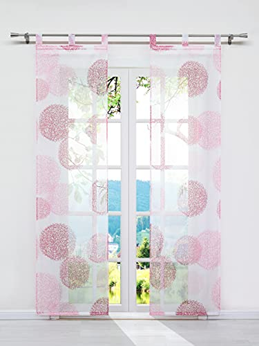 ESLIR Schiebegardinen Set 2er Flächenvorhänge Gardinen mit Schlaufen Schiebevorhang Transparent Vorhang mit Zweige Muster Voile Rot BxH 57x145cm 2 Stück