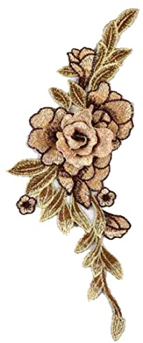 Anawakia Broderie Patch Autocollant en Tissu Motif Rose Fleurs, Ecusson à Coudre Bricolage Décoration Stickers (Brun)