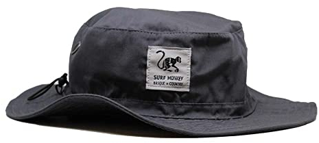 Chapeau de Protection Solaire Surf Monkey® - sans Cordon - Visière Flexible - Homme/Femme - Boonie Hat (UPF 50+ Gris)