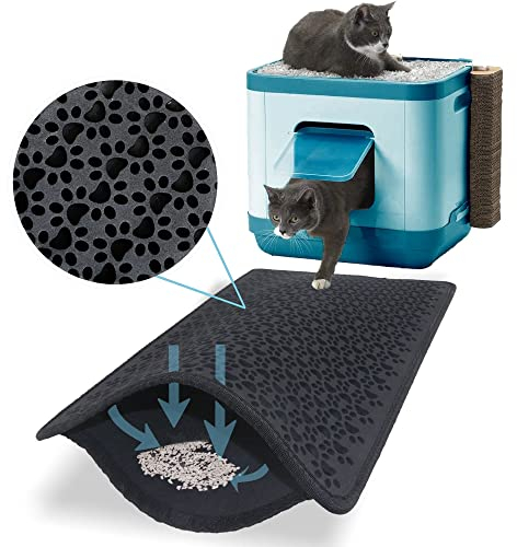 Bazerga Katzenklo Matte, Katzenstreu Katzenmatte Katzenklo Unterleger Katzenklo Vorleger Wasserdichte Doppelte Schichte Entwurf Matte%100 EVA aus Katzentoiletten & Zubehör (38-61 cm, Schwarz)