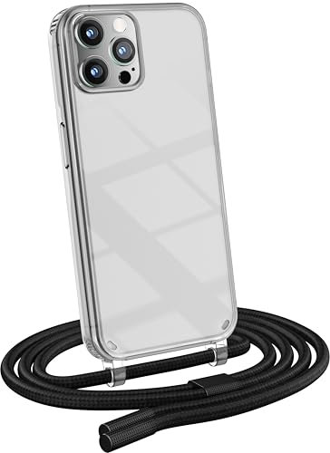 MyGadget Handykette für iPhone 12 | 12 Pro - [ Hülle mit Band abnehmbar & verstellbar ] - Handyhülle mit Handyband zum Umhängen Schnur Case Schutzhülle - Schwarz
