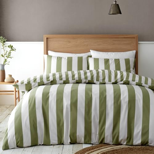 Catherine Lansfield Cove Stripe Wende-Bettwäsche-Set mit Kissenbezügen, für Kingsize-Bett, Grün