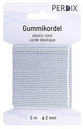 perdix Gummischnur, Gummikordel 2 mm, 5 m schwarz - weiß, Gummiband, für Zelt, Rucksack, Garten, Schmuck, Kordel, Hutgummi, Gummiband