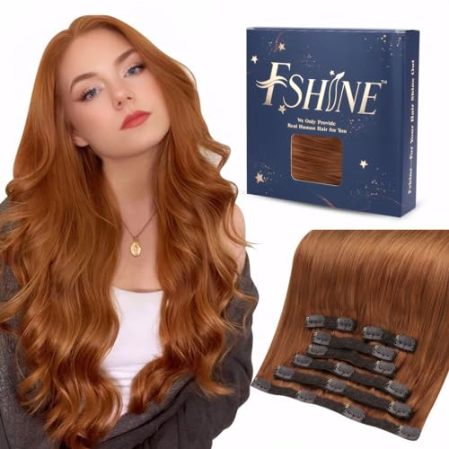 Clip in Extensions Echthaar Kupfer 35cm Hair Extainsons Clip in Echthaar 120g 7 Stücke Doppel Schus Haarverlängerun mit Klammer für Bräute Farbe 330