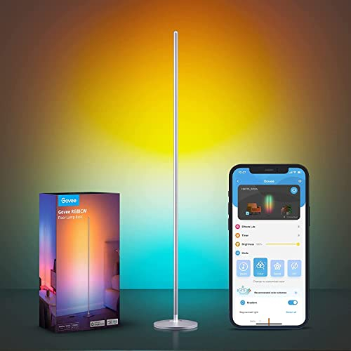 Govee Lámpara de Pie Moderna, RGBIC Lámpara LED Funciona con Alexa, Google Assistant y App, 16 Millones de Colores DIY y 61 Modos de Escena para Dormitorio, Gaming Room, Color Plata