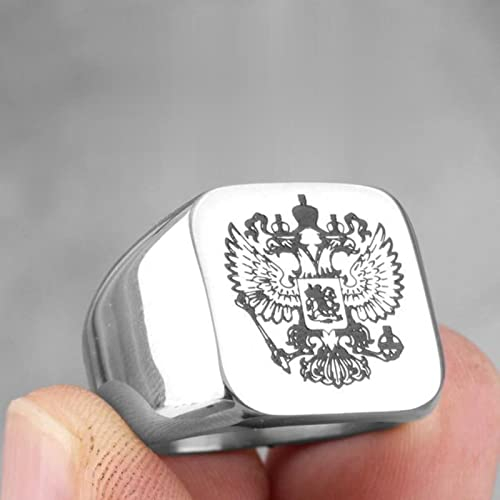 XJruixi Double Headed Eagle Russian National Emblem Stainless Steel Men Rings for Male Boyfriend Biker Jewelry Creativity Gift Wholesale