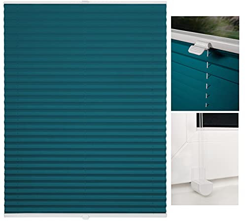 metablo Plissee nach Maß Klemmfix-Plissee ohne Bohren Blickdicht Lichtdurchlässig inklusive Klemmträger Plisseerollo für Fenster und Tür Sichtschutz Petrol B: 41-50 cm, H: 40-100 cm