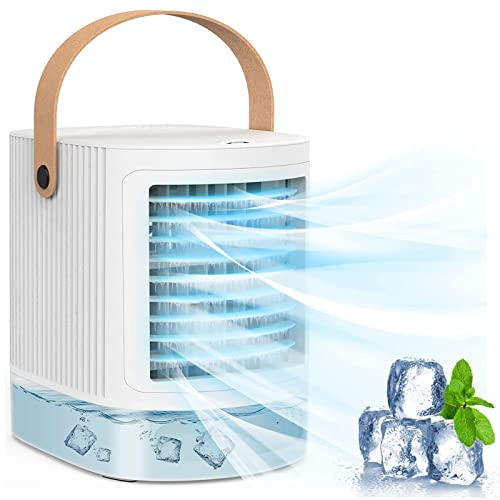 Air Cooler,Portable Air Cooler 3 in 1 Mobile Air Conditioner,Personal Evaporative Cooler,7 Colors LED Night Lights,3 Wind Speed Desktop Air Conditioner Fan,USB Cooling Fan for Home Office Room Camping