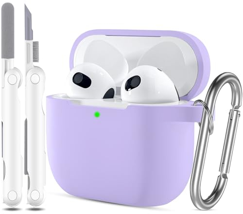 R-fun Compatible con AirPods 3ª Generación 2021 Funda de Carga, Funda Protectora de Silicona Suave Compatible con Apple Airpods 3 Gen con Kit de Limpieza y Llavero,Violeta plátano