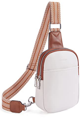 Telena Bauchtasche Damen, Damen Umhängetasche Klein Crossbody Bag PU Leder Sport Schultertasche Stylisch Sling Bag,Beige