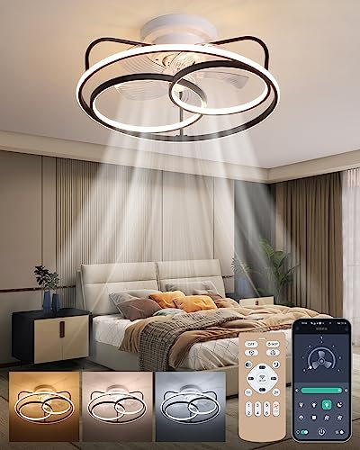 XEMQENER Ceiling Fan with Lights and Remote, Quiet LED Ceiling Fans with Lamps, 50W Dimmable Fan Lighting Reversible with 6 Speeds 2 Timer, Flush Mount Ceiling Fan Light Acrylic for Living Room 50 cm