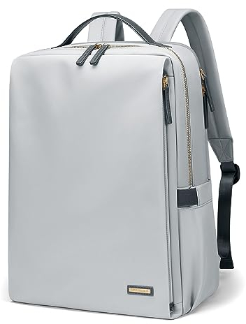 Stylish Laptop Backpack for Women Airline Approved Perfect for Work College and Travel Multi-Functional Casual Daypack Fits 15.6 Inch Notebook (Pale Grey)