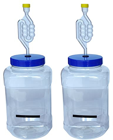 VinClasse 5 Litre (1 Gallon) Wide Neck Plastic Demijohn with Airlocks & LCD Temp Indicator - Pack of 2