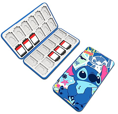 PERFECTSIGHT Cute Game Card Case for Nintendo Switch/Switch Lite/OLED, 24 Game Holder Cartridge Case for Game Cards and 24 SD Cards, Kawaii Portable Compact Storage Box (Stitc)
