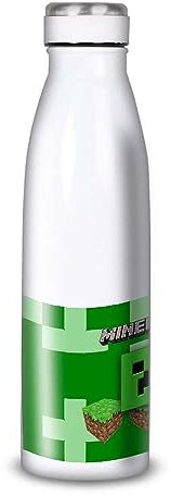Botella de agua de aluminio – Acero inoxidable (termo 24 h) reutilizable de 330 ml a 750 ml, tema de videojuegos compatible con Minecraft (acero inoxidable, botella (isotérmica, tapa plana) 500 ml)