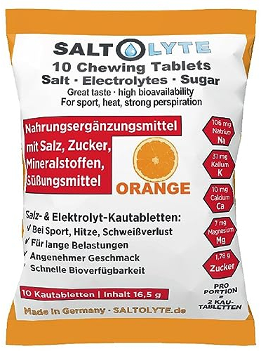 SALTOLYTE 10 Chewing Tablets Orange in Sachet, Salt and Electrolyte Chewable Tablets with Sodium, Magnesium, Potassium, Calcium - Orange Flavour