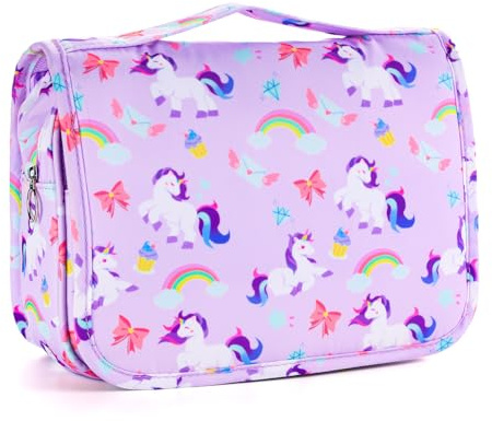 Vipdeal Trousse de toilette à suspendre de voyage pour cosmétiques, maquillage, jeunes filles, violet licorne
