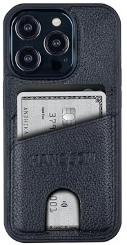 HANS/SON Echt-Leder-Handyhülle für iPhone 15 Pro – Schmales Case mit Kartenfach, exzellenter Schutz, perfekte Passform, handgefertigt, 6,12 Zoll – Schwarz