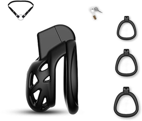 SeLgurFos 3D Belüftung Keuschheitsgürtel Set mit Drei Breiteren Ringe und Belt Klein Peniskäfig Chastity Cage mit Urinal Herren Keuschheitskäfig SM Bondage Sexspielzeug für Männer (XS)