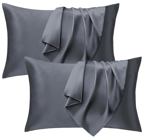 Seiwohl Satin Kissenbezug 40 x 80 2er Set, Weich wie Seidenkissenbezug Silk Pillowcase, Vegane Seide Kopfkissenbezug Kissenhülle Seidenkopfkissen Kopfkissen bezug für Haar und Haut, Dunkelgrau