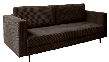 Ares Meble Cord Sofa mit Schlaffunktion 232x98 cm - Wohnzimmer Couch - 2er Sofa Bett - Rückenkissen Sofa mit Bettkasten - Samt Schlafsofa 2 Sitzer - Schlafcouch Ausziehbar - Klappcouch Braun