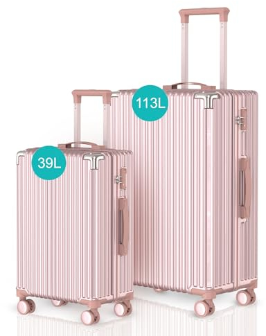 Voyagoux Set Valise Lot de 2-39L & 113L, Valise Rigide, Valises avec Serrure TSA, ABS, 4X 360° Roue, Suitcase, Robuste et léger Suitcase, Roségold