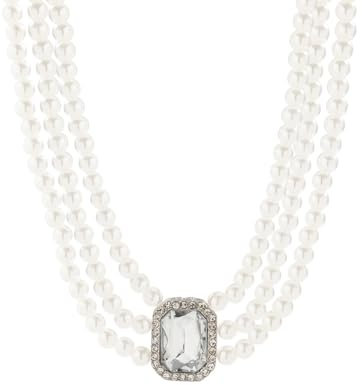 BSLVWG Wedding suite Pearl choker collier 4 rangées choker Simulation Pearl plaqué rhodium élégant charme collier féminin multicouche choker Chain round (03)