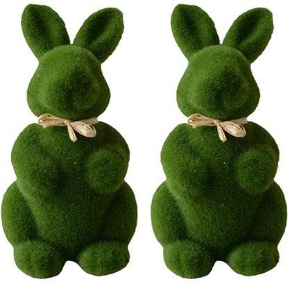 Simulation kurzer Samt-Osterhasen für Wohnzimmer, Tischdekoration, niedlich, 2 Stück, KnQ840 (Grün, Einheitsgröße)