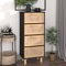 HETFTJN Sideboard, Nachtschrank Badezimmerschränke Küchenschrank Wohnwand Geeignet für Schlafzimmer Dorm Küchenzeile Flur Schwarz 40x30x90cm Massivholz Kiefer und Natur-Rattan