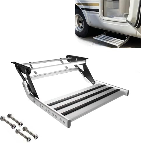 RV Gradino Gruppo Gradino Camper, Gradini Pieghevoli Manuali/elettrici Automatici per Camper, Antiscivolo, per Rimorchio da Viaggio Camper Camper (Color : 12V Manual with light, Size : Single)