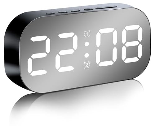 Bedside Digital Alarm Clock with Large LED Display Non Ticking USB/Battery Powered Alarm Clock with Temperature Snooze 5 Adjustable Brightness Desktop Clock for Home Bedroom(white light)