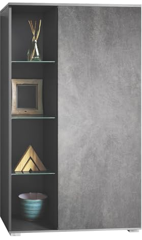 Vladon Vitrine Davos, Made in Germany, Standvitrine mit 3 Glasböden und 8 Fächer, Anthrazit matt/Steingrau (71,5 x 134 x 35 cm)