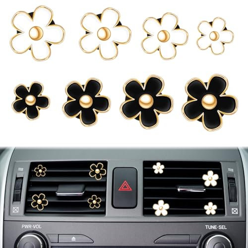 8 Stücke Gänseblümchen Blume Auto Lufterfrischer Clip Lufterfrischer Duftdose Autos Zubehör Aromatherapie Ätherisches Öl Diffusor Auto-Dekorationszubehör, für Auto, Wohnzimmer, Büro (2 Farben)