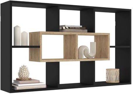 IDMarket - Etagère Murale Colette avec 8 Compartiments Noir et Effet Bois