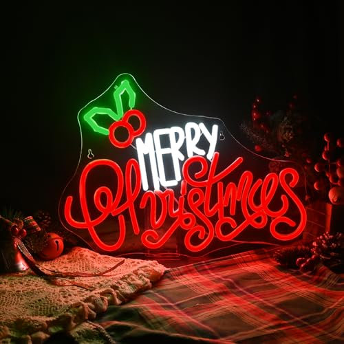Uike SIGN Merry Christmas Neon Schild,Dimmbar Christmas Neonschild für Wand Dekor,Christmas Neon Sign Stromversorgung über USB,für Christams Party Bar Home Schlafzimmer Spielezimmer