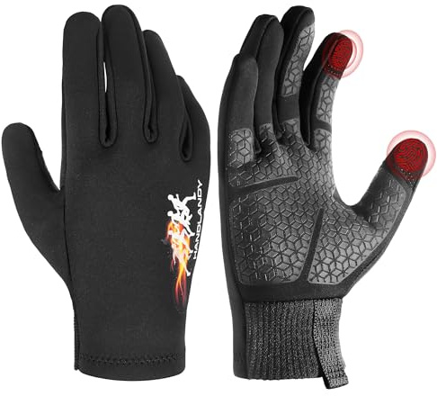 HANDLANDY Winter-Laufhandschuhe für Herren und Damen, thermischer Anti-Rutsch-Griff, kaltes Wetter, Touchscreen Radfahren Sporthandschuhe, Schwarz , 95